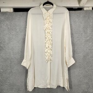 Etro Italy Womens Ivory 100% Silk Ruffle Front Longline Blouse Shirt IT 50 US 14